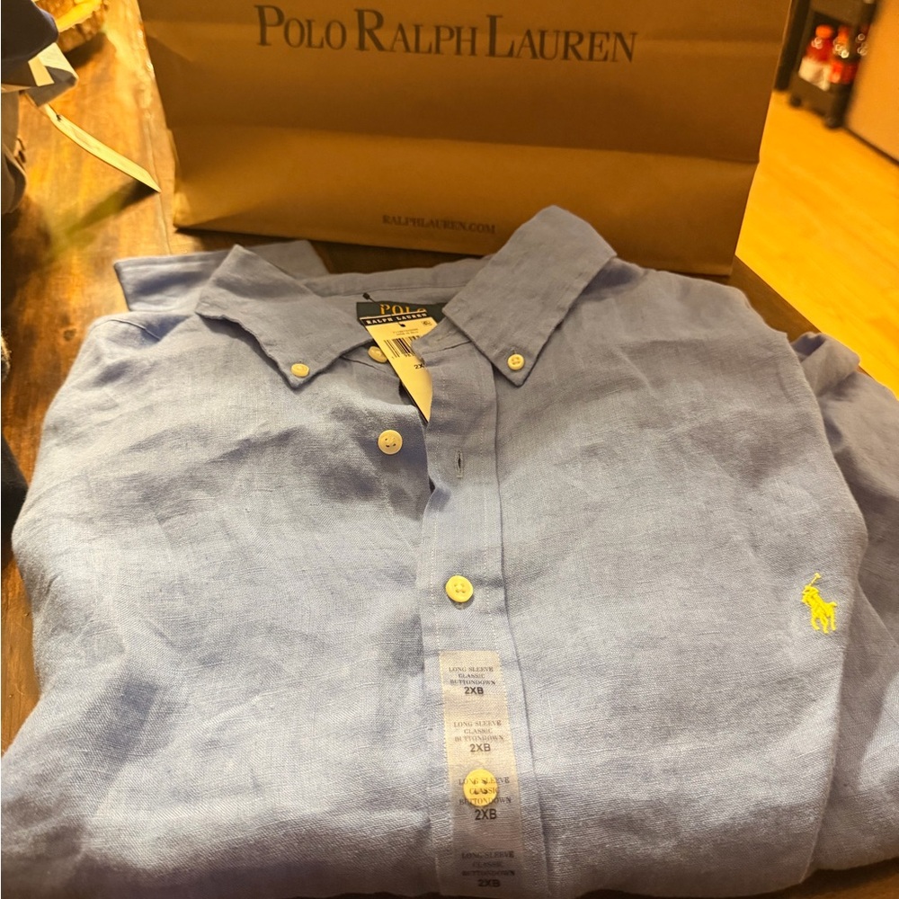 Ralph Lauren light Blue linen Button Down Shirt